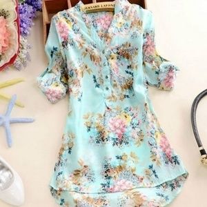 Light blue/real floral blouse.